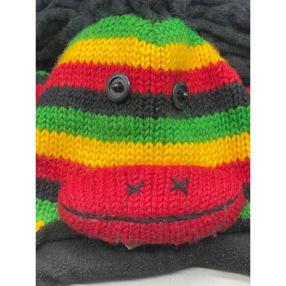 rasta mohawk monkey beanie tie fringe wool animal hat braded crazy red os READ - Picture 2 of 8